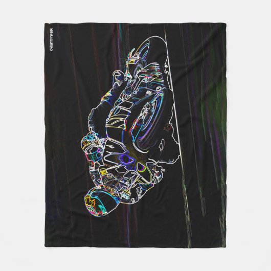 白熱［赤熱］光を放つなオートバイのライダーの円の競争のスケッチ フリースブランケット (正面)