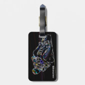 白熱［赤熱］光を放つなオートバイのライダーの円の競争のスケッチ ラゲッジタグ (裏面縦)