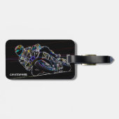 白熱［赤熱］光を放つなオートバイのライダーの円の競争のスケッチ ラゲッジタグ (裏面横)