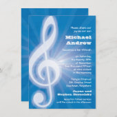 白熱［赤熱］光を放つなト音記号のバーこうもり（ユダヤ教の）バル・ミツバー 招待状 (正面/裏面)