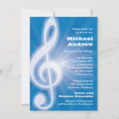 白熱［赤熱］光を放つなト音記号のバーこうもり（ユダヤ教の）バル・ミツバー 招待状 (正面)