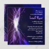 白熱［赤熱］光を放つなネオンはバルミツワーの招待状の紫色を主演します 招待状 (正面/裏面)