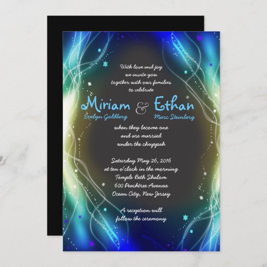 白熱［赤熱］光を放つなネオンはユダヤ人の結婚式招待状を主演します 招待状 (正面/裏面)