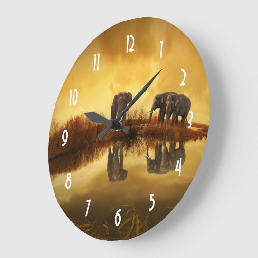 白熱［赤熱］光を放つな日没の下のタイのアジアゾウ ラージ壁時計 (傾斜)