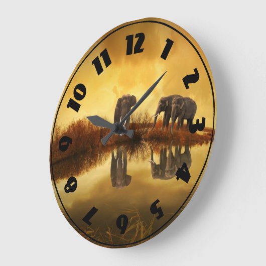 白熱［赤熱］光を放つな日没の下のタイのアジアゾウ ラージ壁時計 (傾斜)