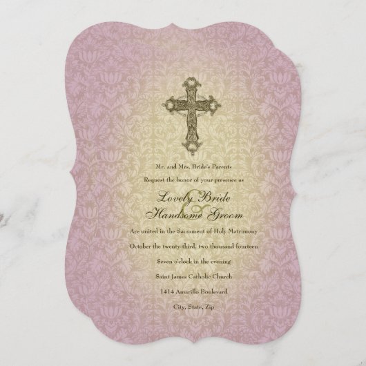 白熱［赤熱］光を放つな蘭のカトリック教の十字の結婚式招待状 招待状 (正面/裏面)