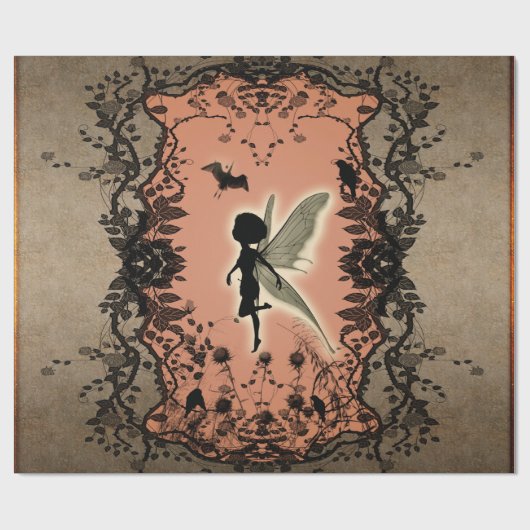 白熱［赤熱］光を放つな輝やきを用いるかわいい妖精のシルエット ラッピングペーパー (フラット)