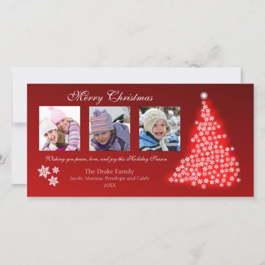 白熱［赤熱］光を放つな雪片の木のフォトカード(赤い) シーズンカード (正面)