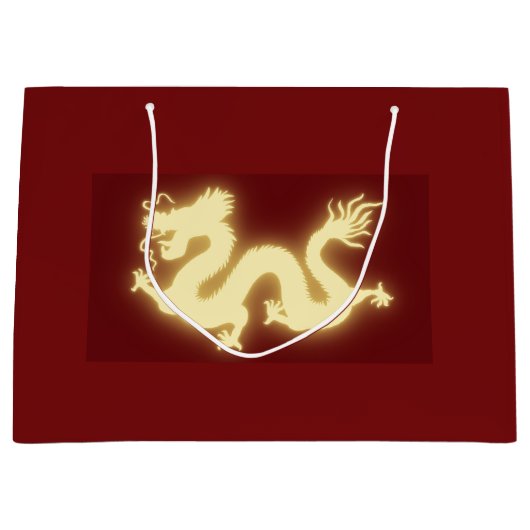 白熱［赤熱］光を放つな電気中国のなドラゴンのえんじ色のギフトバッグ ラージペーパーバッグ (正面)