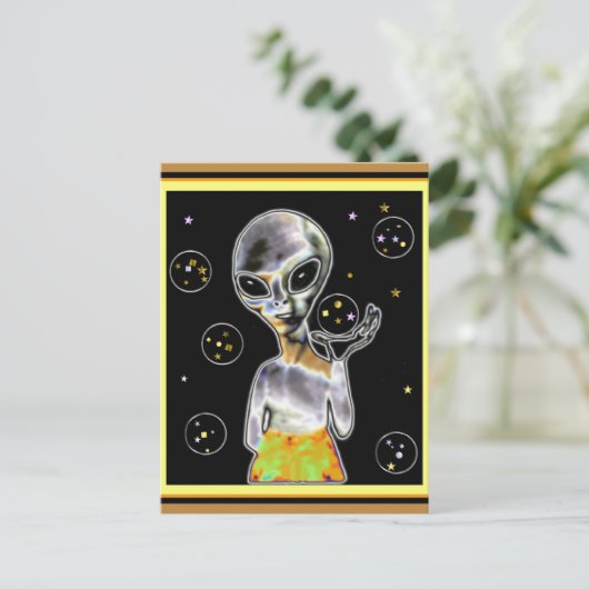 白熱［赤熱］光を放つエイリアン- ポストカード (スタンド正面)