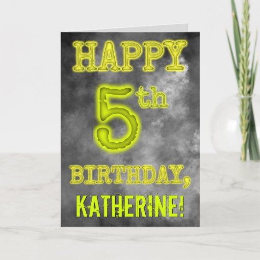 白熱［赤熱］光を放つオーラ不気味ルック"HAPPY 5th誕生日" カード (正面)