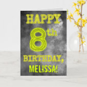 白熱［赤熱］光を放つオーラ不気味ルック"HAPPY 8誕生日" カード (黄色い花)