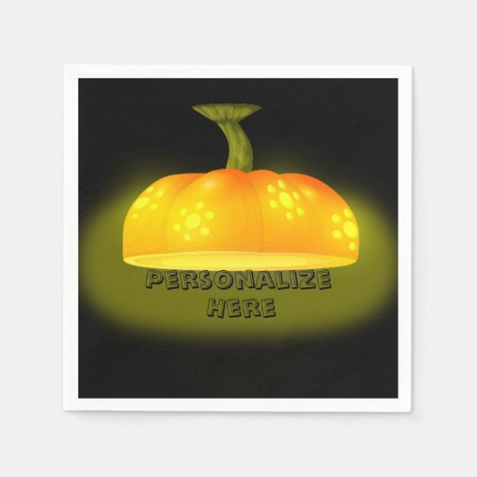 白熱［赤熱］光を放つカボチャ秋ユニーク可愛いオレンジブラック スタンダードカクテルナプキン (正面)