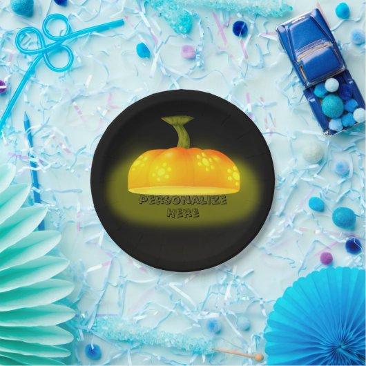 白熱［赤熱］光を放つカボチャ秋ユニーク可愛い黒オレンジ ペーパープレート (パーティー)