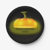 白熱［赤熱］光を放つカボチャ秋ユニーク可愛い黒オレンジ ペーパープレート (正面)