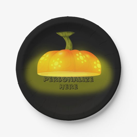 白熱［赤熱］光を放つカボチャ秋ユニーク可愛い黒オレンジ ペーパープレート (正面)