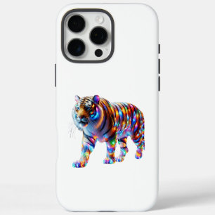 白熱［赤熱］光を放つカラフル虎 – ガラス鮮やかアール iPhone 16 PRO MAXケース