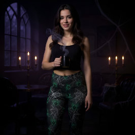 白熱［赤熱］光を放つクモ毒の緑 – 不気味なクールレギンス レギンス