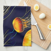 白熱［赤熱］光を放つクラゲ海 キッチンタオル (四つ折り)