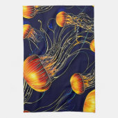 白熱［赤熱］光を放つクラゲ海 キッチンタオル (縦)