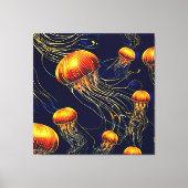 白熱［赤熱］光を放つクラゲ海 キャンバスプリント (正面)