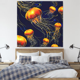 白熱［赤熱］光を放つクラゲ海 キャンバスプリント