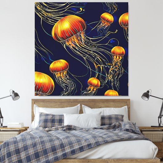 白熱［赤熱］光を放つクラゲ海 キャンバスプリント (インサイチュ (寝室))