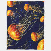 白熱［赤熱］光を放つクラゲ海 フリースブランケット (正面)