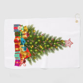 白熱［赤熱］光を放つクリスマスツリーの星光の装飾 ゴルフタオル (横)