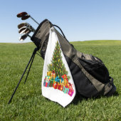 白熱［赤熱］光を放つクリスマスツリーの星光の装飾 ゴルフタオル (グリーン)