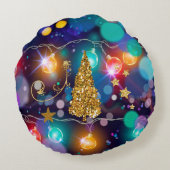 白熱［赤熱］光を放つクリスマスライト《写真》ぼけ味ゴールデンツリー&スターズ ラウンドクッション (裏面)