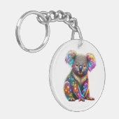 「白熱［赤熱］光を放つコアラカラフル – 放射野生生物アート」 キーホルダー (正面左)