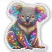 「白熱［赤熱］光を放つコアラカラフル – 放射野生生物アート」 シール (正面)