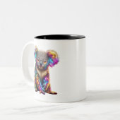「白熱［赤熱］光を放つコアラカラフル – 放射野生生物アート」 ツートーンマグカップ (正面左)