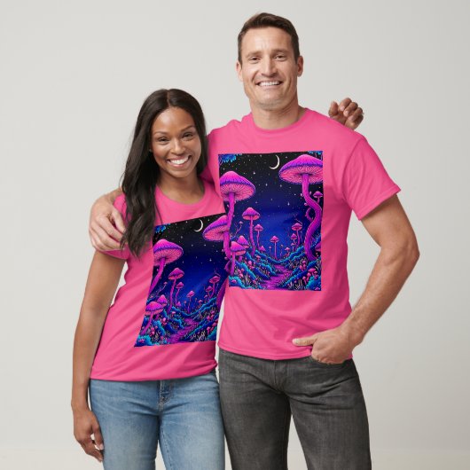 白熱［赤熱］光を放つサイケデリックキノコの森の夜 Tシャツ (ユニセックス)