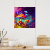 白熱［赤熱］光を放つサイケデリック菌イラストレーション ポスター (キッチン)