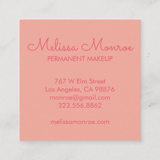 白熱［赤熱］光を放つサンキュート魅力的ピンク スクエア名刺 (裏面)