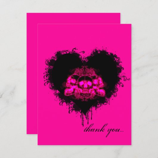 白熱［赤熱］光を放つスカルゴシックハートありがとう サンキューカード (正面/裏面)