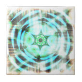 白熱［赤熱］光を放つターコイズホイールオンブラック抽象芸術 タイル (正面)