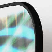 白熱［赤熱］光を放つターコイズホイールオンブラック抽象芸術 ピックルボールラケット (左詳細)