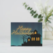 白熱［赤熱］光を放つハッピーハローウィン幽霊のよく出るハウス ポストカード (スタンド正面)