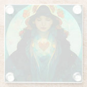 白熱［赤熱］光を放つハート女性ファンタジーSci-Fi ガラスコースター (裏面)