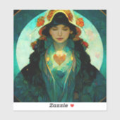 白熱［赤熱］光を放つハート女性ファンタジーSci-Fi シール (シート)