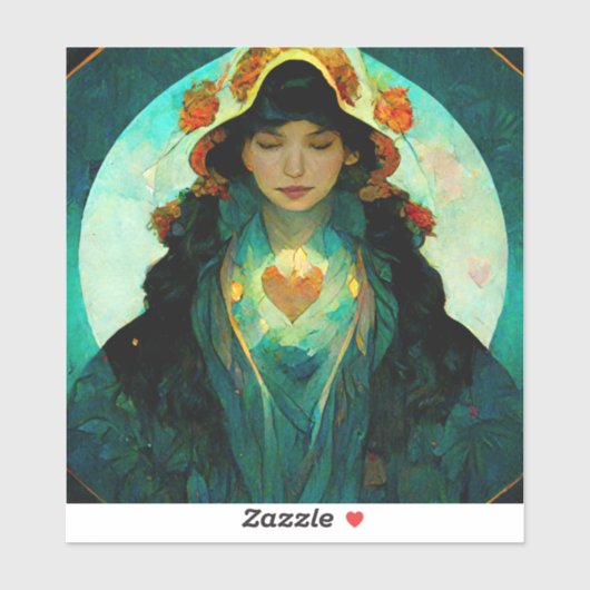 白熱［赤熱］光を放つハート女性ファンタジーSci-Fi シール (シート)