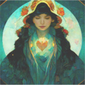 白熱［赤熱］光を放つハート女性ファンタジーSci-Fi シール (正面)