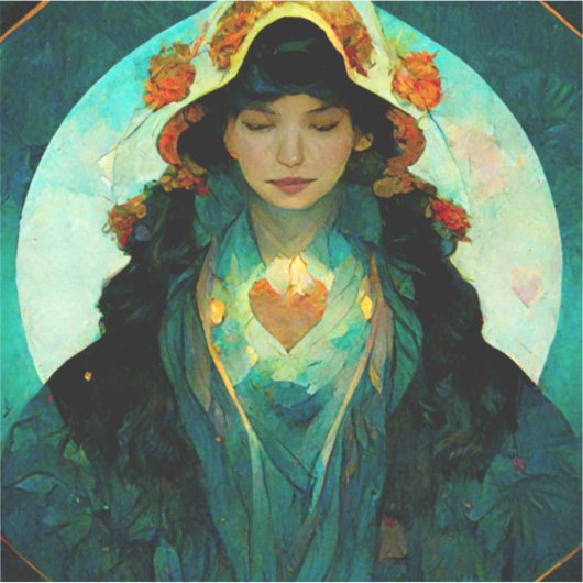 白熱［赤熱］光を放つハート女性ファンタジーSci-Fi シール (正面)