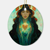 白熱［赤熱］光を放つハート女性ファンタジーSci-Fi セラミックオーナメント (左)