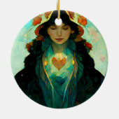 白熱［赤熱］光を放つハート女性ファンタジーSci-Fi セラミックオーナメント (裏面)