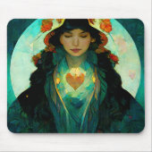 白熱［赤熱］光を放つハート女性ファンタジーSci-Fi マウスパッド (正面)