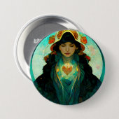 白熱［赤熱］光を放つハート女性ファンタジーSci-Fi 缶バッジ (正面&裏面)